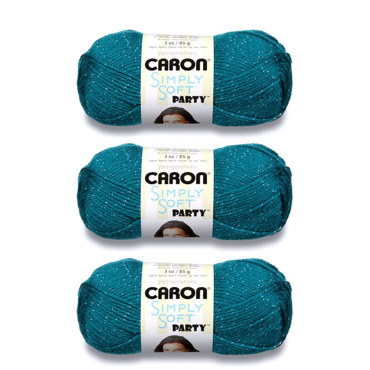 Caron Simply Soft Party Teal Sparkle Yarn - 3 Pack of 85g/3oz - Acrylic - 4 Medium (Worsted) - 164 Yards - Knitting/Crochet